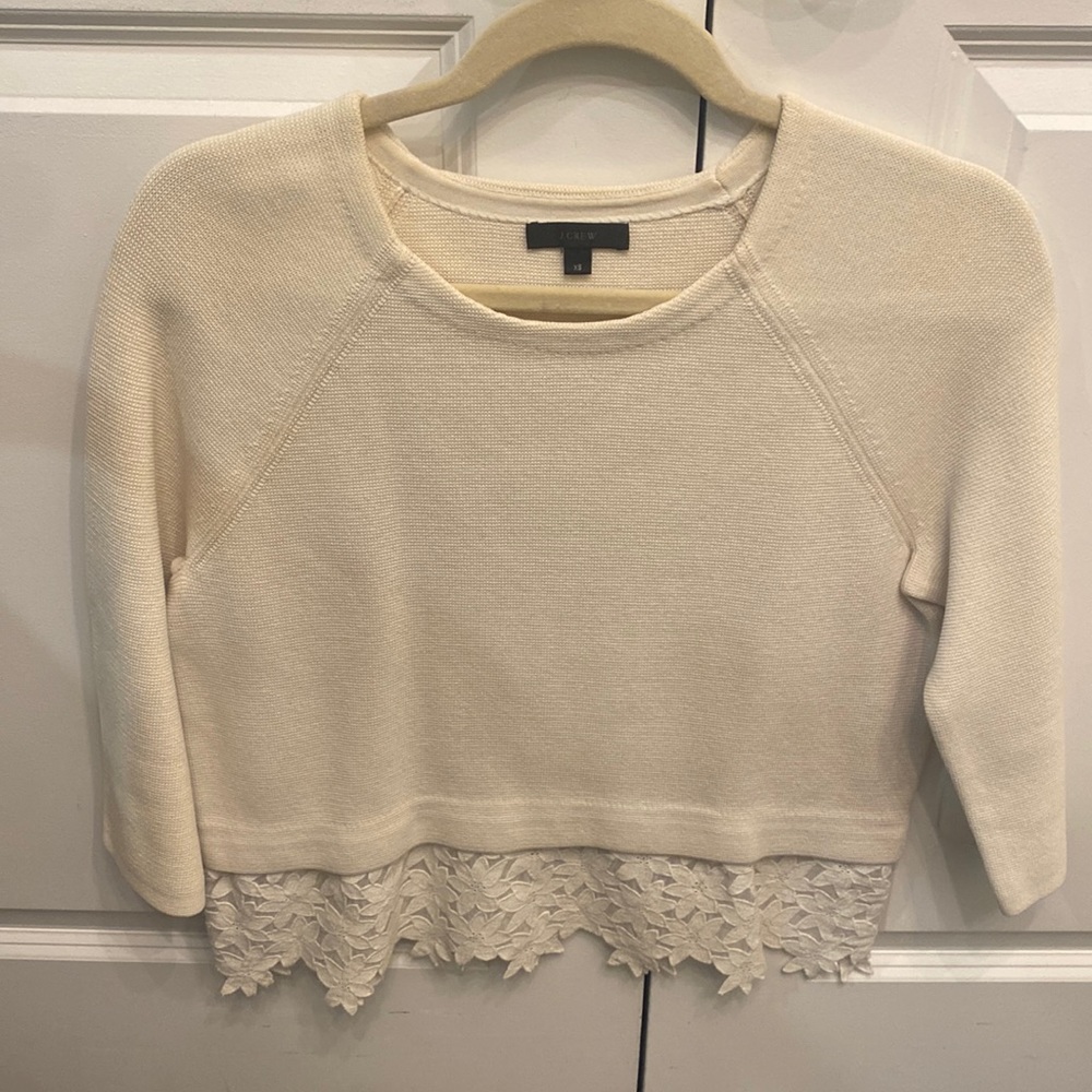 J. Crew White Scoop Neck Sweater with built in lace size XS